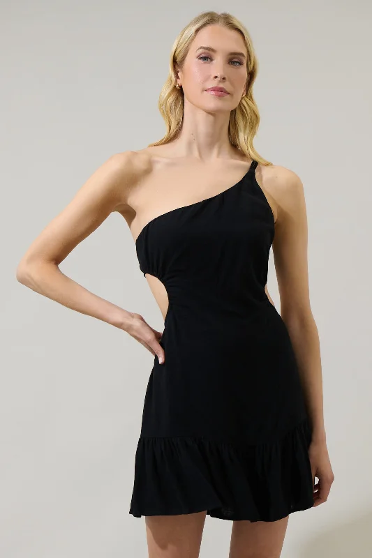 Prom dresses with one - shoulder ruffled straps and geometric patterns for a contemporary and eye - catching formal eventZaya One Shoulder Cutout Ruffle Mini Dress